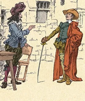 Meeting of Cyrano, young, arriving in Paris, with D Artagnan - illustration by Zier