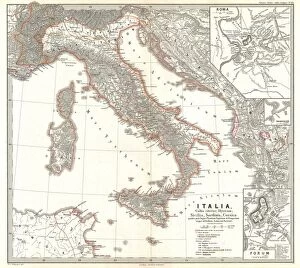 1865, Spruner Map of Italy after the Battle of Actium, topography, cartography, geography